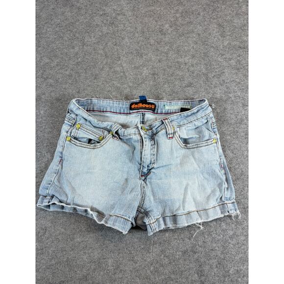 VTG Dollhouse Jorts Shorts Womens 11 Blue Denim Light Wash Low Rise Frayed Y2K - Picture 1 of 9